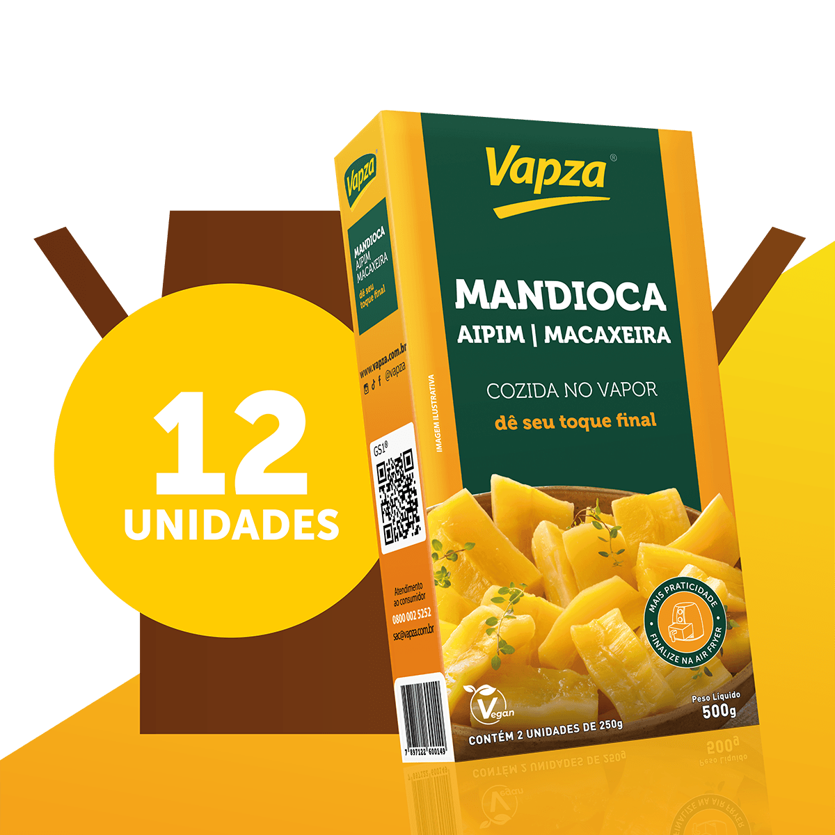 Kit 12 Mandiocas  Aipim Cozida no Vapor 500G Vapza